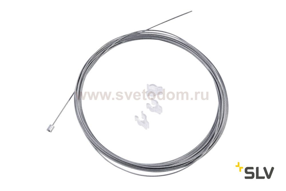 SLV 961037 Drahtseilabh?ngung aus Stahl, 1,0mm x 5000mm, einseitig mit Nippel, inkl. 3 Kabelclips
