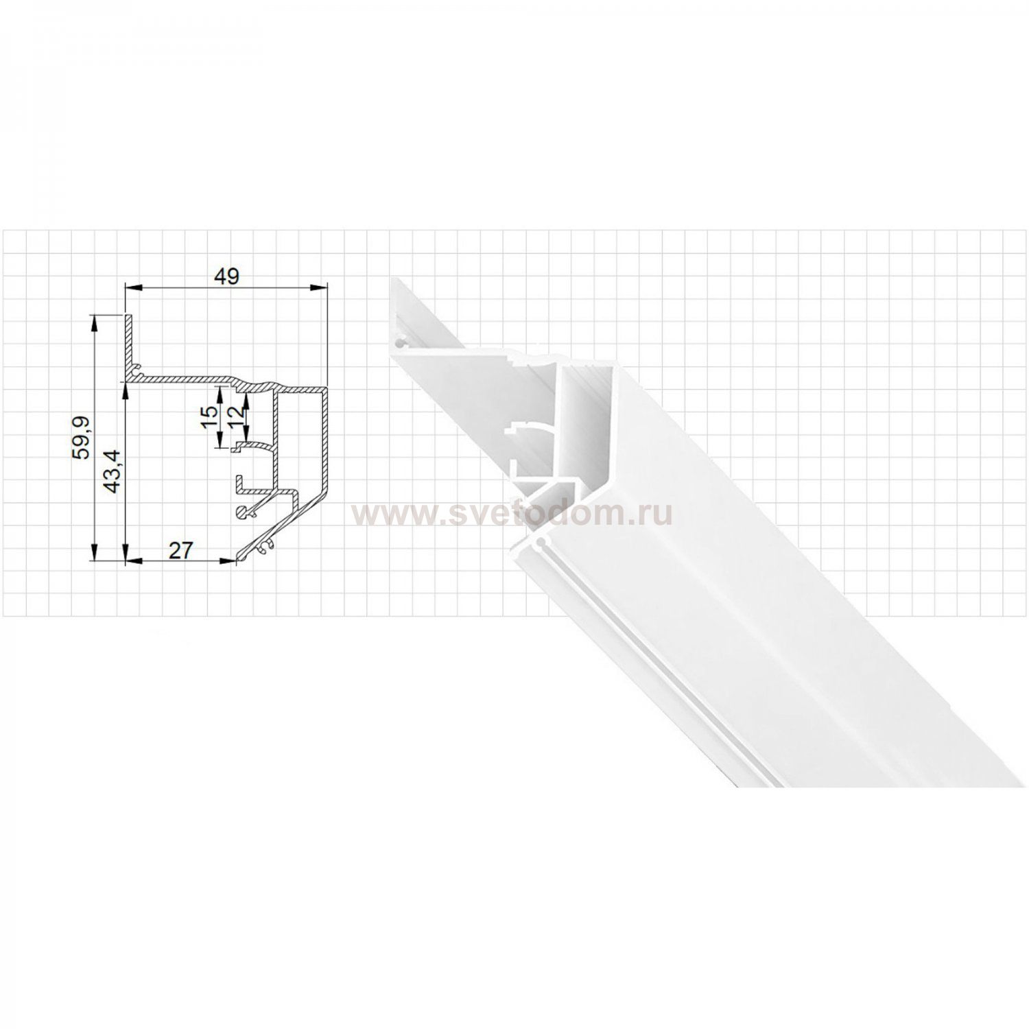 ST038.529.01.1 Парящий профиль под натяжной ПВХ потолок ST-Luce Белый Длина 2 000мм Светодиодные ленты