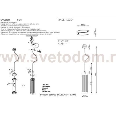 Crystal lux TADEO SP1 D100 GOLD/TRANSPARENTE