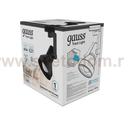 Светильник трековый Gauss конус E27 220V IP20 112*230мм черный однофазный (TR013)