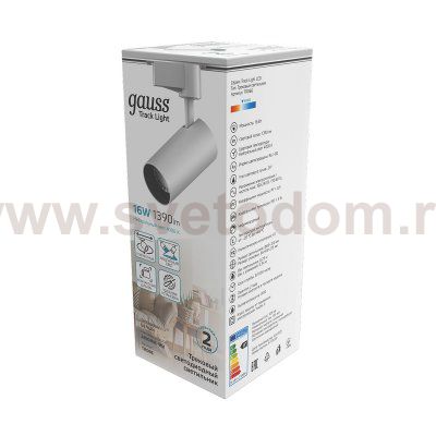 Светильник трековый Gauss цилиндр 16W 1390lm 4000K 180-240V IP20 65*210мм белый угол 24? LED (TR066)