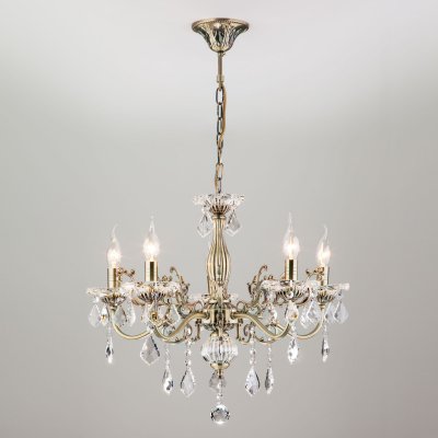 Люстра с хрусталем в классическом стиле 3281/5 античная бронза / прозрачный хрусталь