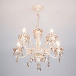 Подвесная люстра с хрусталем в классическом стиле 3281/5 белый с золотом / тонированный хрусталь