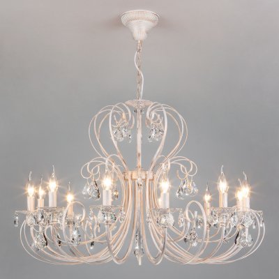 Люстра подвесная с хрусталем 3305/12 белый с золотом / прозрачный хрусталь