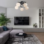 Потолочная люстра с белыми плафонами 9654/5 хром/венге