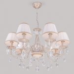 Подвесная люстра с хрусталем и абажурами 3637/7 белый с золотом / прозрачный хрусталь