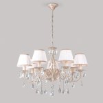 Подвесная люстра с хрусталем и абажурами 3637/7 белый с золотом / прозрачный хрусталь