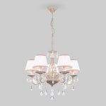 Люстра с тканевыми абажурами и хрустальными подвесками 10054/5 белый с золотом