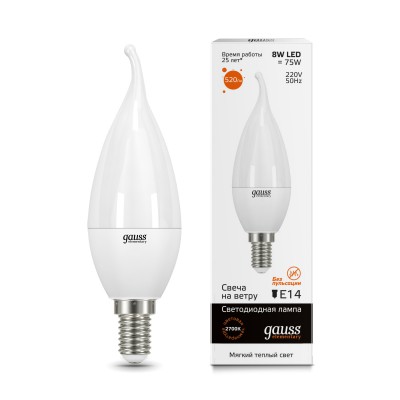 

Лампа Gauss LED Elementary Свеча на ветру 8W E14 520lm 3000K (34118), 34118