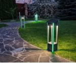 Kink Light 09206-F,16(07) Светильник уличный серый Рентай с солнечной батареей w20*20 h80 Led 8W (4000K) Декоративная подсветка зеленая. С пультом ДУ