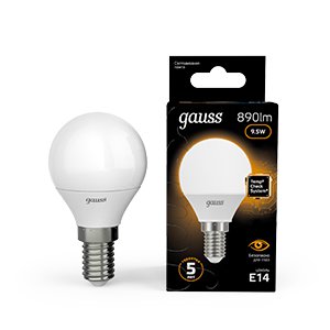 Лампа Gauss Шар 9.5W 890lm 3000K E14 LED 1/10/100