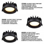 359843 WIR NT25 504 черный Светильник встраиваемый с переключателем цв. температуры IP44 LED 10W 220-240V 2700К\3200К\4000К FLUO