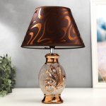 Лампа настольная керамика "Золотой цветок" под бронзу, стразы 220V Е14 37,5х25х18,5 см