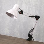 Лампа настольная Е27, h=55 см, шарнирная, на зажиме (220В) белая