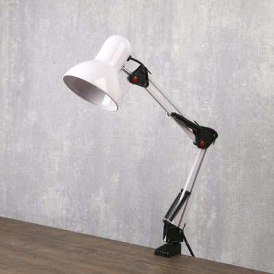 Лампа настольная Е27, h=55 см, шарнирная, на зажиме (220В) белая