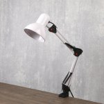 Лампа настольная Е27, h=55 см, шарнирная, на зажиме (220В) белая