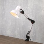 Лампа настольная Е27, h=55 см, шарнирная, на зажиме (220В) белая