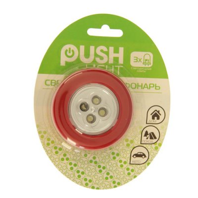 Ночник-пушлайт Ночник-пушлайт "Круг" 4 диода, 3ААА красный 2,5х6,5х6,5 см