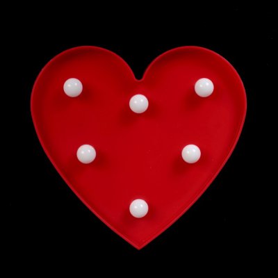 Ночник пластик от батареек 2АА "Красное сердце" 16х16х2,8 см