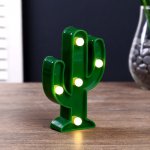 Ночник "Кактус малый" 5 LED  батарейки 3xAG13 зеленый 7,5х3х12 см.
