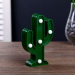 Ночник "Кактус малый" 5 LED  батарейки 3xAG13 зеленый 7,5х3х12 см.