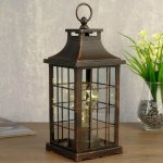 Ночник "Фонарь лофт " LED черный с медной патиной 13х13х31 см