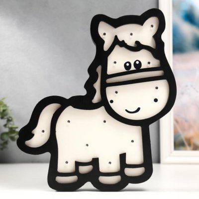 Ночник "Лошадка" 16хLED батарейки 2ААА бело-черный 27х3,5х30 см