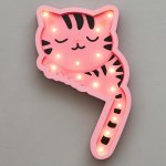 Ночник "Котик" 18хLED батарейки 2ААА розово-черный 23х3,5х30,5 см