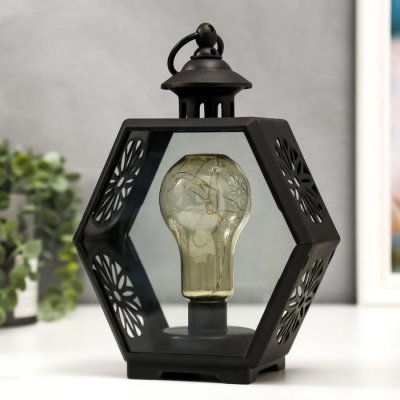 Ночник Ночник "Фонарь лофт" LED от батареек 3хААА черный 9,8х17,5х25 см