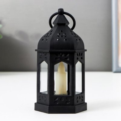 Ночник "Фонарь со свечей" LED от батареек 3хLR44 черный 6,3х5,5х11,5 см