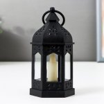 Ночник "Фонарь со свечей" LED от батареек 3хLR44 черный 6,3х5,5х11,5 см