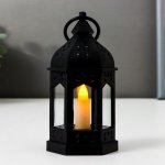 Ночник "Фонарь со свечей" LED от батареек 3хLR44 черный 6,3х5,5х11,5 см
