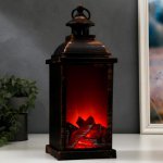 Ночник "Камин" LED от батареек 3хААА черный с золотой патиной 13,х13х34 см