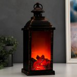 Ночник "Камин" LED от батареек 3хААА черный с золотой патиной 13,х13х34 см