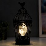 Ночник "Клетка с птичкой" LED от батареек 3хААА черная 15х15х33 см