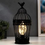 Ночник "Клетка с птичкой" LED от батареек 3хААА черная 15х15х33 см