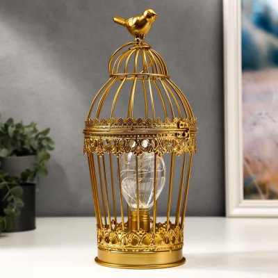 Ночник "Клетка с птичкой" LED от батареек 3хААА золото 15х15х33 см