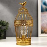 Ночник "Клетка с птичкой" LED от батареек 3хААА золото 15х15х33 см