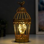 Ночник "Клетка с птичкой" LED от батареек 3хААА золото 15х15х33 см