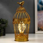 Ночник "Клетка с птичкой" LED от батареек 3хААА золото 15х15х33 см