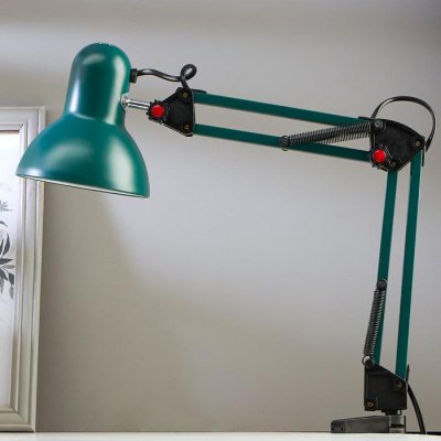 Лампа настольная Е27, h=55 см, шарнирная, на зажиме (220В) зеленая Лампа настольная Е27, h=55 см, шарнирная, на зажиме (220В) зеленая