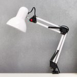 Лампа настольная Е27, h=55 см, шарнирная, на зажиме (220В) белая