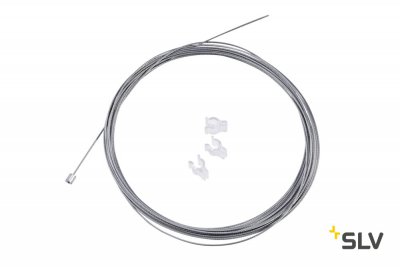 SLV 961037 Drahtseilabh?ngung aus Stahl, 1,0mm x 5000mm, einseitig mit Nippel, inkl. 3 Kabelclips