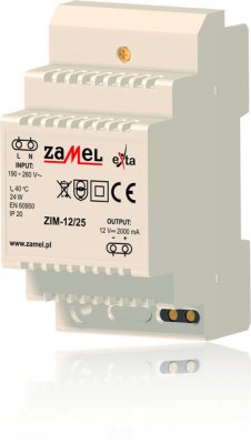 Zamel Блок питания импульсный 230VAC/12VDC 2500мА IP20 на DIN рейку 3мод (ZIM-12/25) Zamel Блок питания импульсный 230VAC/12VDC 2500мА IP20 на DIN рейку 3мод (ZIM-12/25)